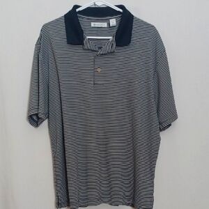 Cubavera Navy and White Striped Polo Shirt Size Large